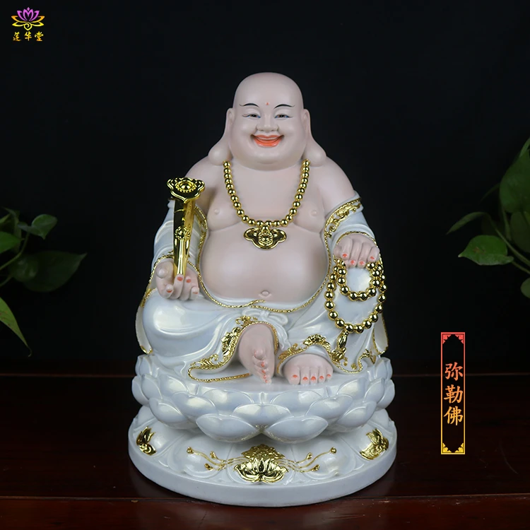 大肚弥勒佛手工汉白玉石粉制笑佛桌面办公室客厅家用摆件工厂直销