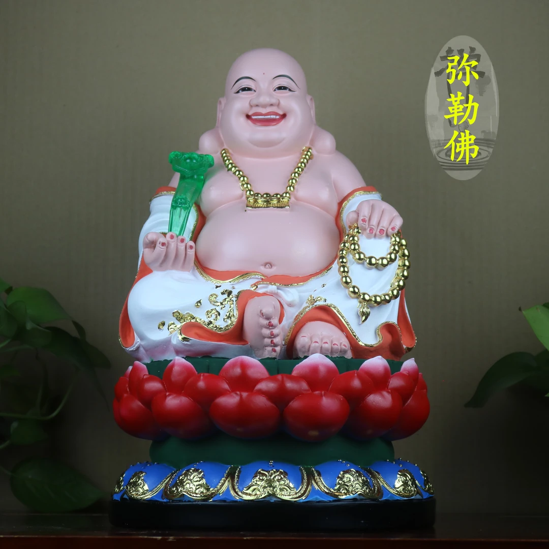 家用弥勒佛彩树脂彩绘大小号客厅开业送礼白瓷手工弥勒佛摆件创意