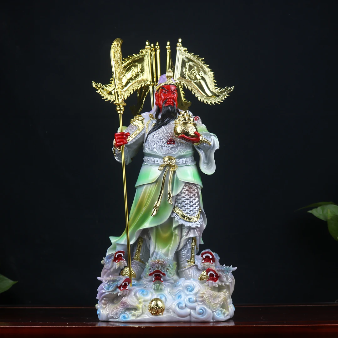 家用招财聚宝盆武财神汉白玉彩绘大小号客厅开业送礼财神关公摆件