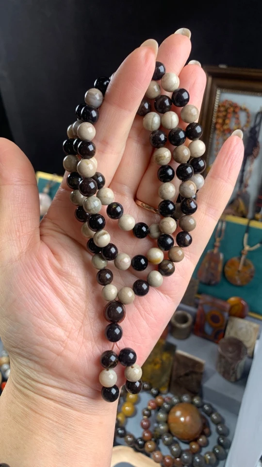 天然北票树化玉三圈手串