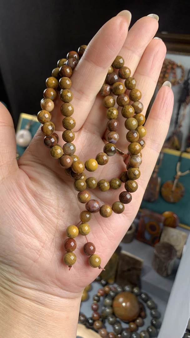 天然北票树化玉三圈手串