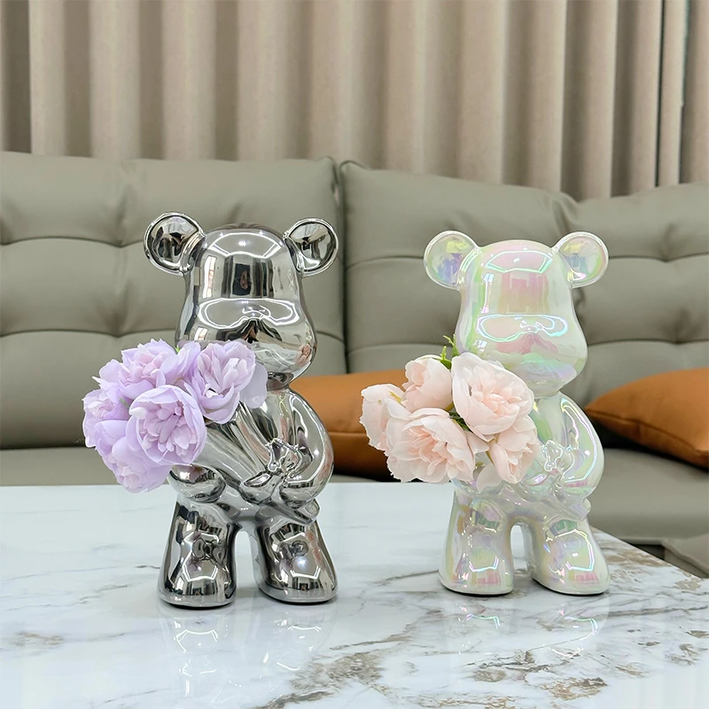 创意手捧小熊花瓶高级感插花瓶摆件客厅插花桌面装饰品乔迁礼物