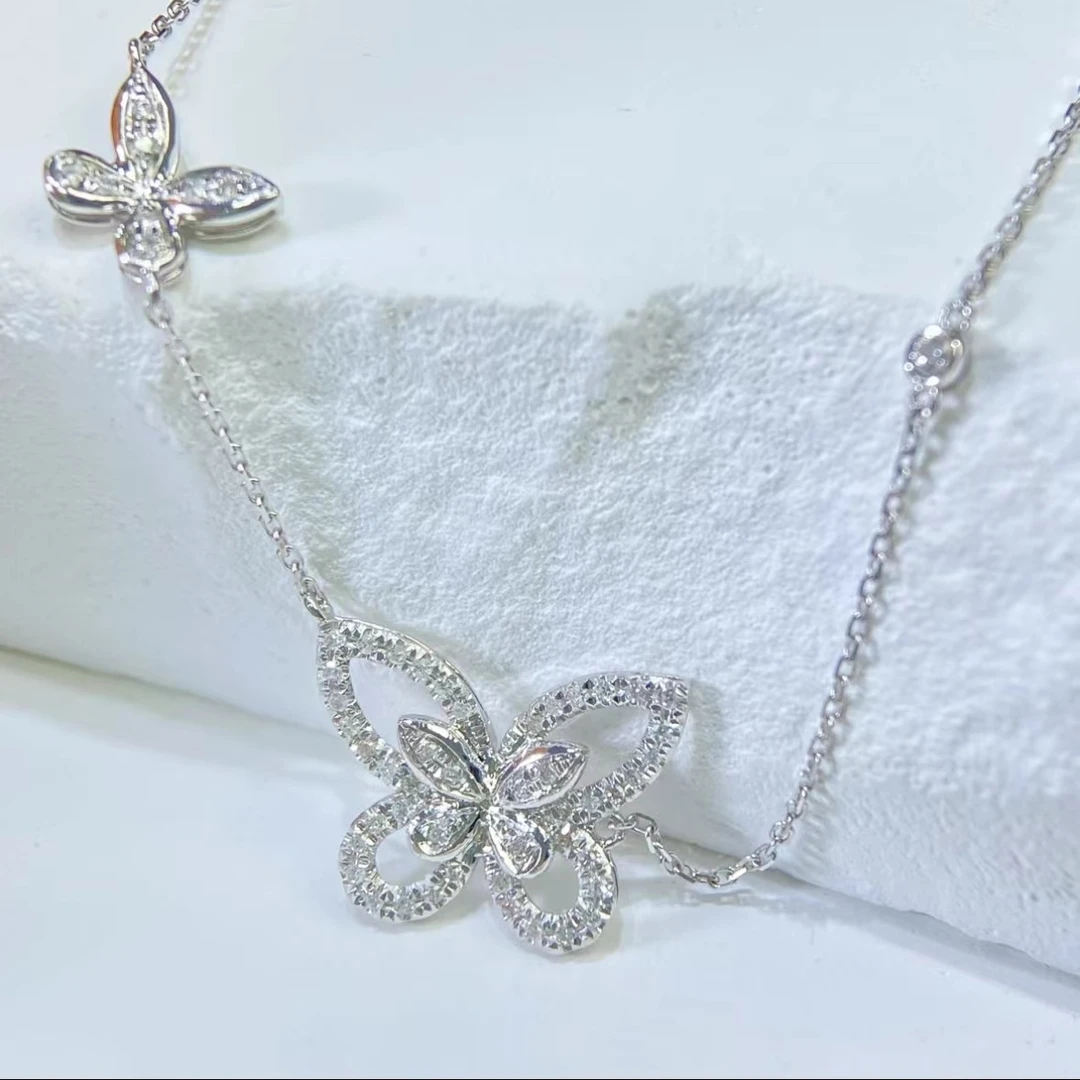 18k金镶嵌钻石50分幻影双蝴蝶项链套链
