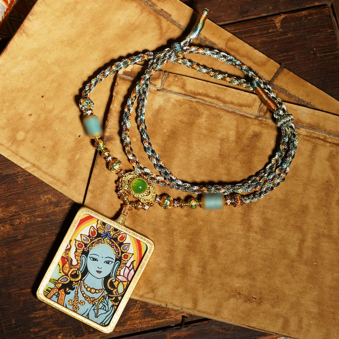 「月光宝盒系列」绿度 方款文创手工制作矿料项链