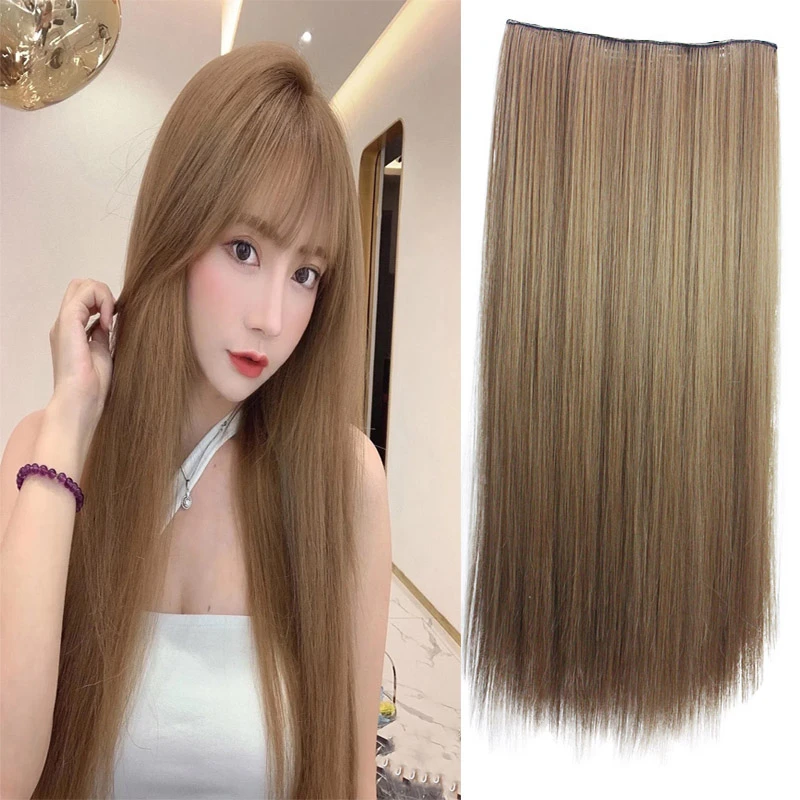 XOUJE色假发片长直发接发片奶茶亚麻黄接长垫发显白仙女发色女款