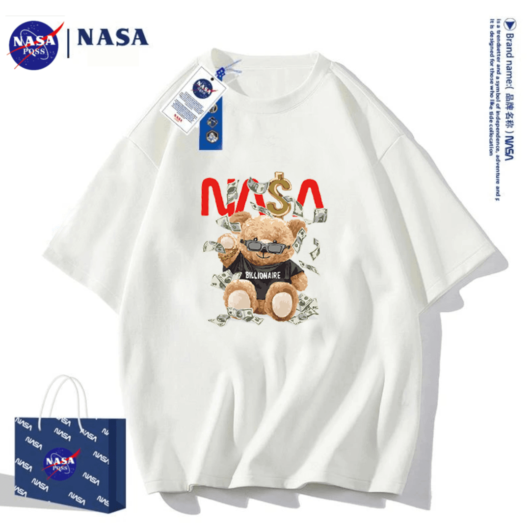 NASA联名国潮时尚纯棉透气男女情侣款休闲百搭T恤-NASA墨镜熊