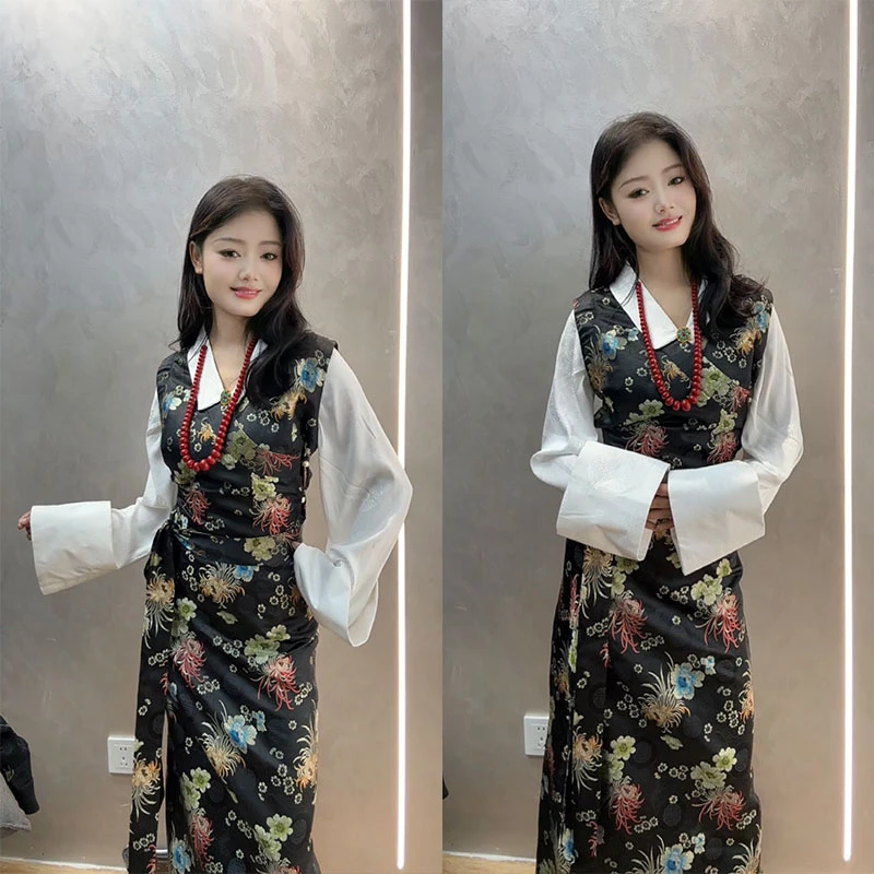 高级藏式图腾传统拉萨服款西藏藏装显瘦女装连衣裙西藏服