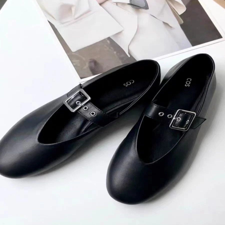 小众法式一字带平底真皮玛丽珍鞋2025春秋款单鞋女 大码女鞋41-43