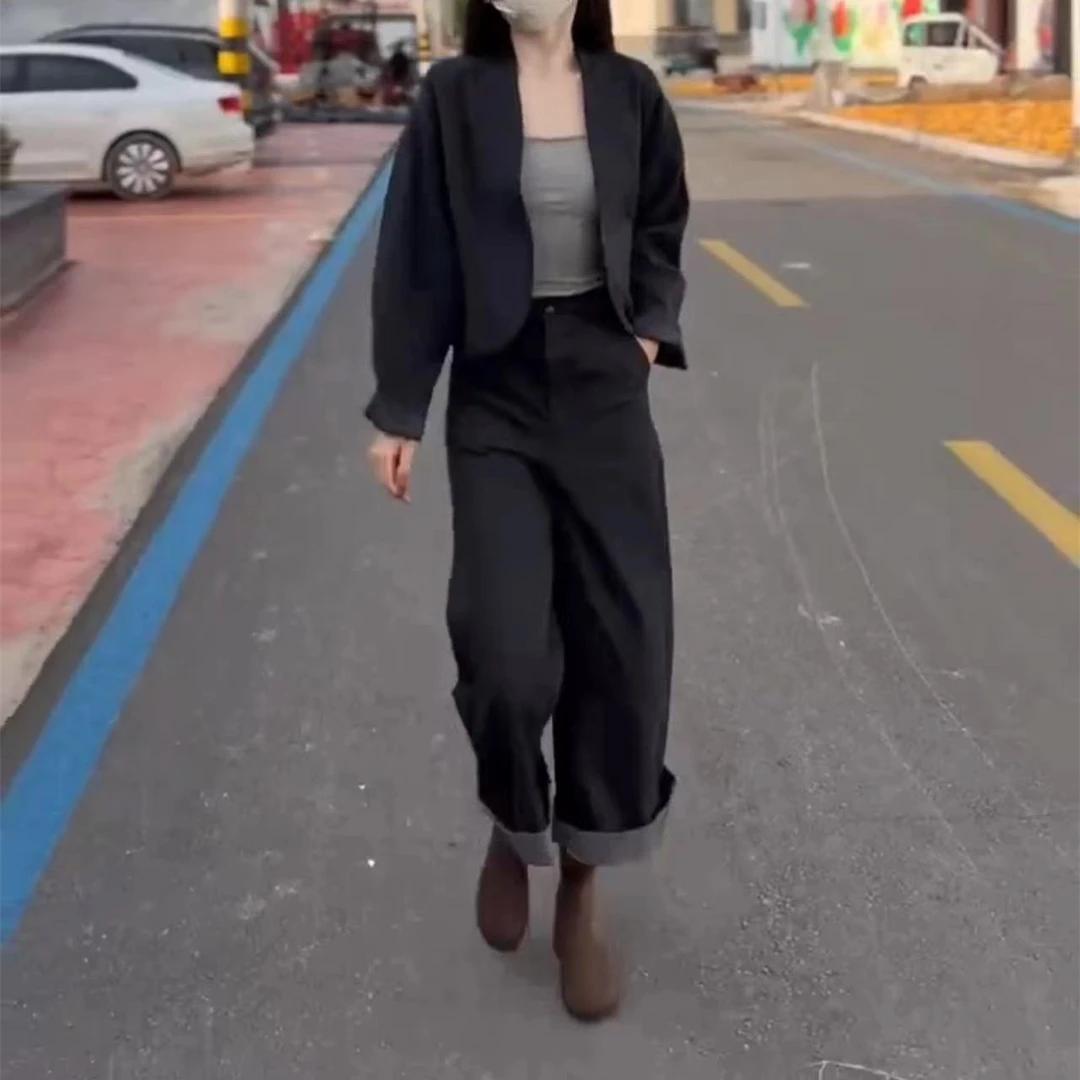 网红爆款秀2024秋季新款网红爆款宽松休闲外套高腰阔腿裤女