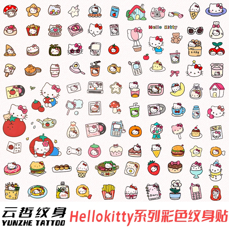 Hellokitty系列彩色纹身贴可爱防水真实不反光多巴胺猫图案女贴纸
