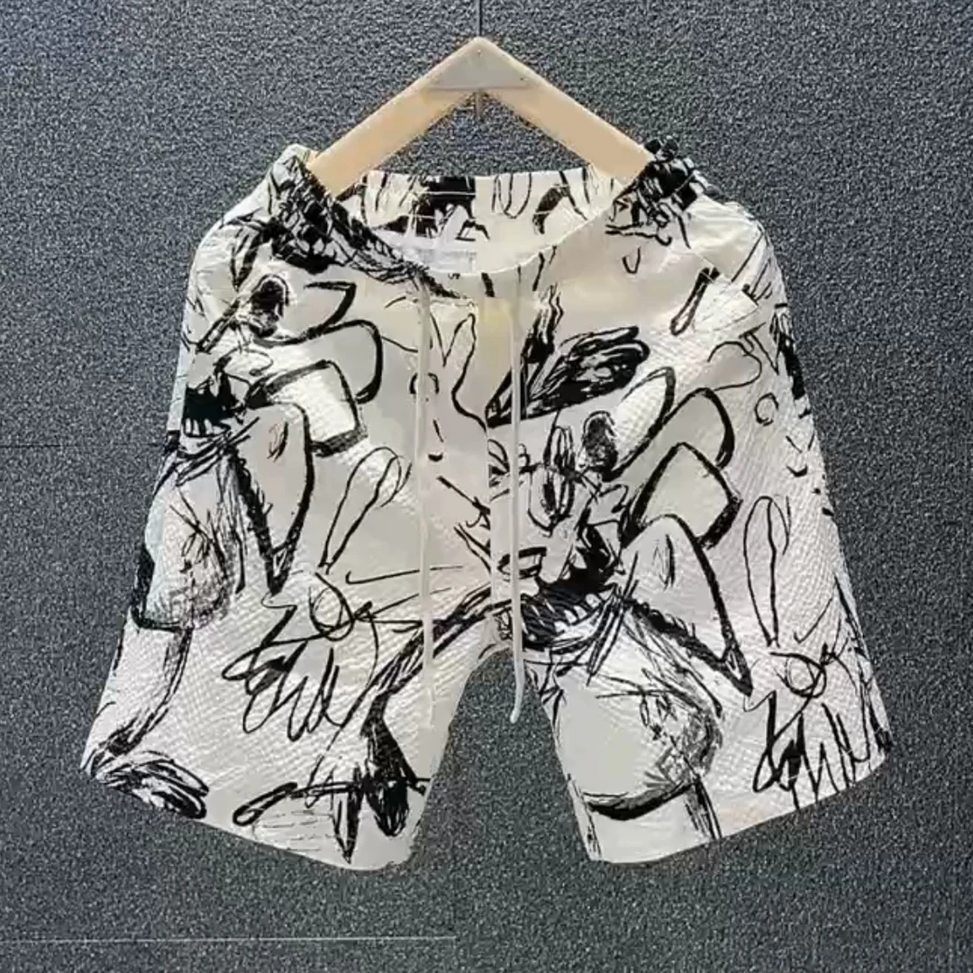 潮流短裤韩版夏季薄款满印运动阔腿宽松速干男士时尚百搭休闲裤