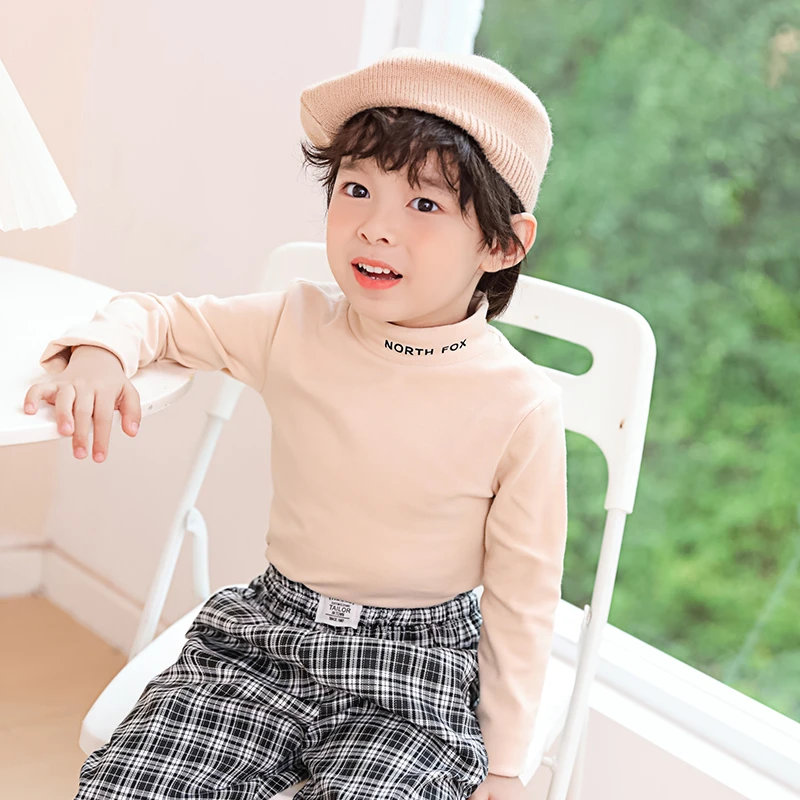 儿童半高领男童打底衫纯棉秋装2025新款长袖内搭男孩宝宝t恤上衣