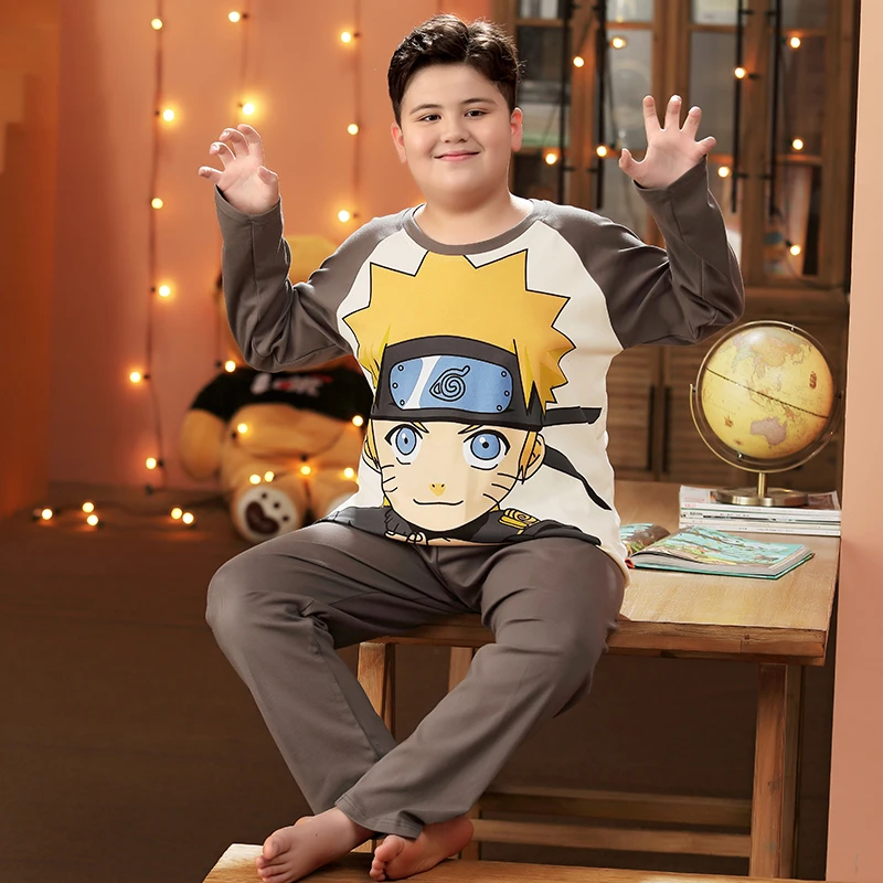 全棉胖童装男童加肥加大睡衣春秋2024新款长袖薄款男孩家居服套装