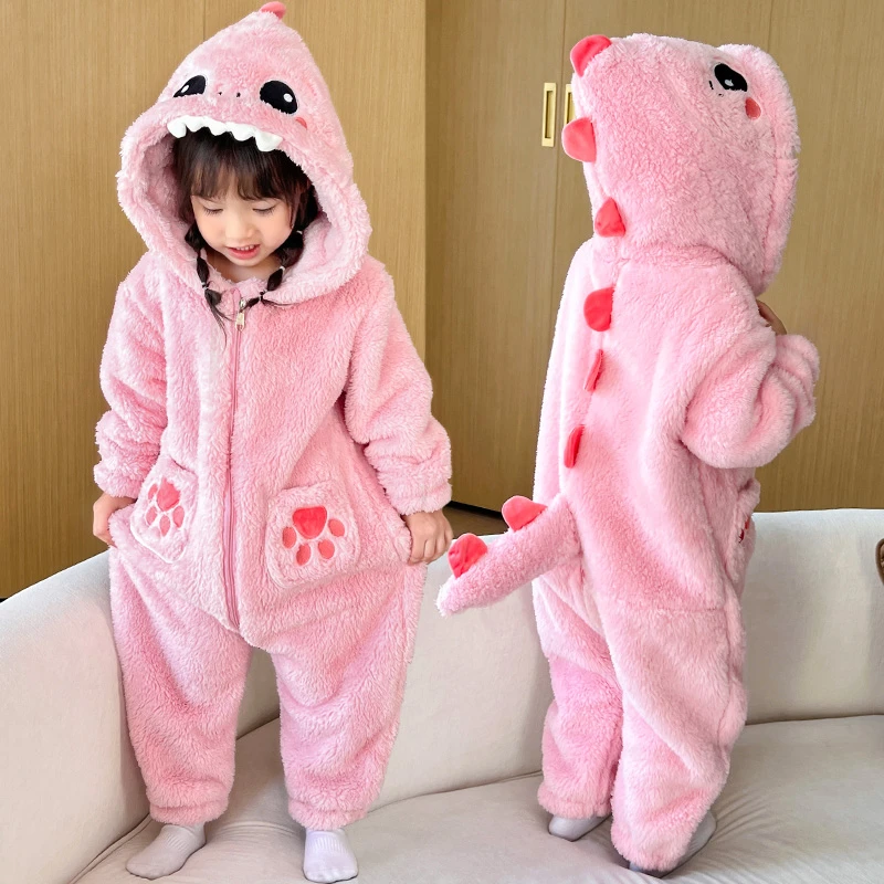 女童法兰绒连体睡衣秋冬季珊瑚绒宝宝女孩家居服儿童防着凉防踢被