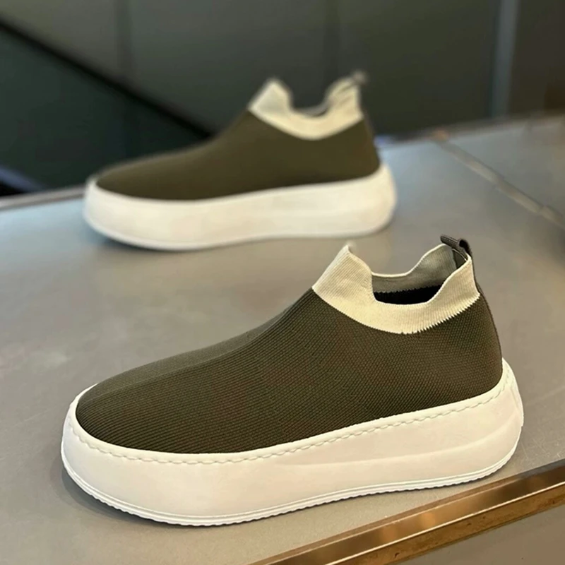 男鞋夏季轻奢新款透气飞针织网休闲鞋潮流百搭一脚蹬厚底懒人鞋潮