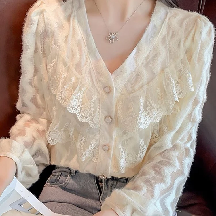 董小姐/秋季新款蕾丝气质衬衫
