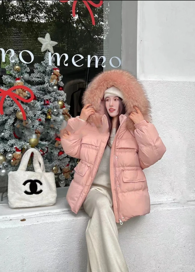 董小姐/08277【幸运阁】连帽宽松抽绳羽羽外套