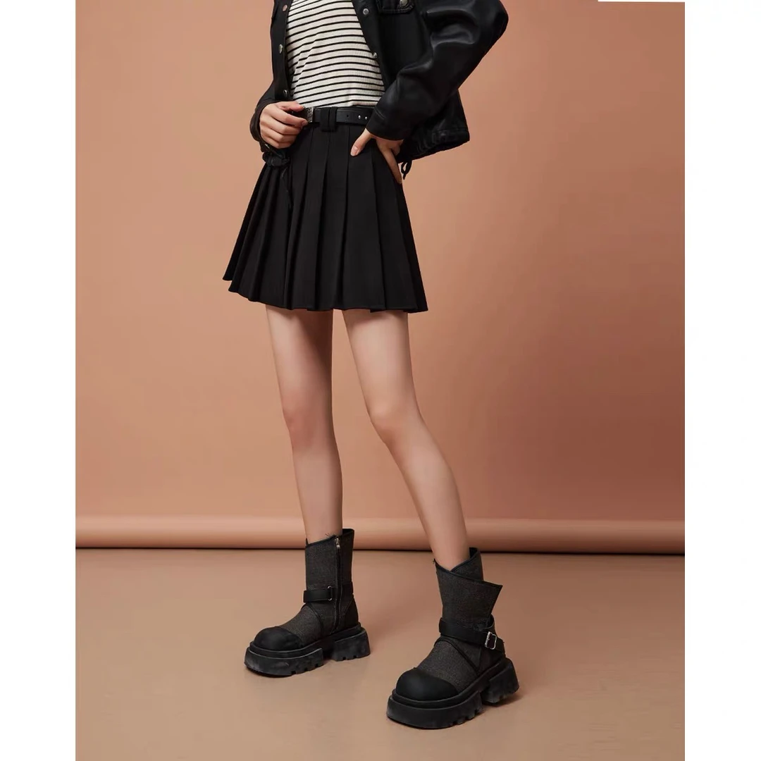 董小姐/9060显瘦毛呢百褶裙休闲百搭高腰