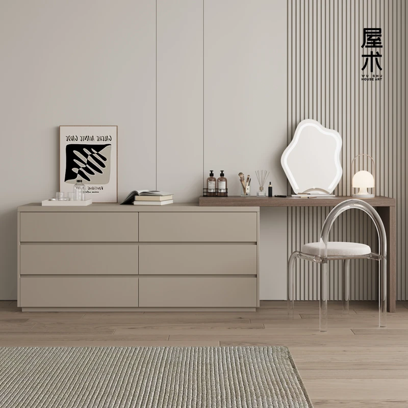屋术意式极简梳妆台卧室现代床尾斗柜书桌一体转角储物化妆桌组合