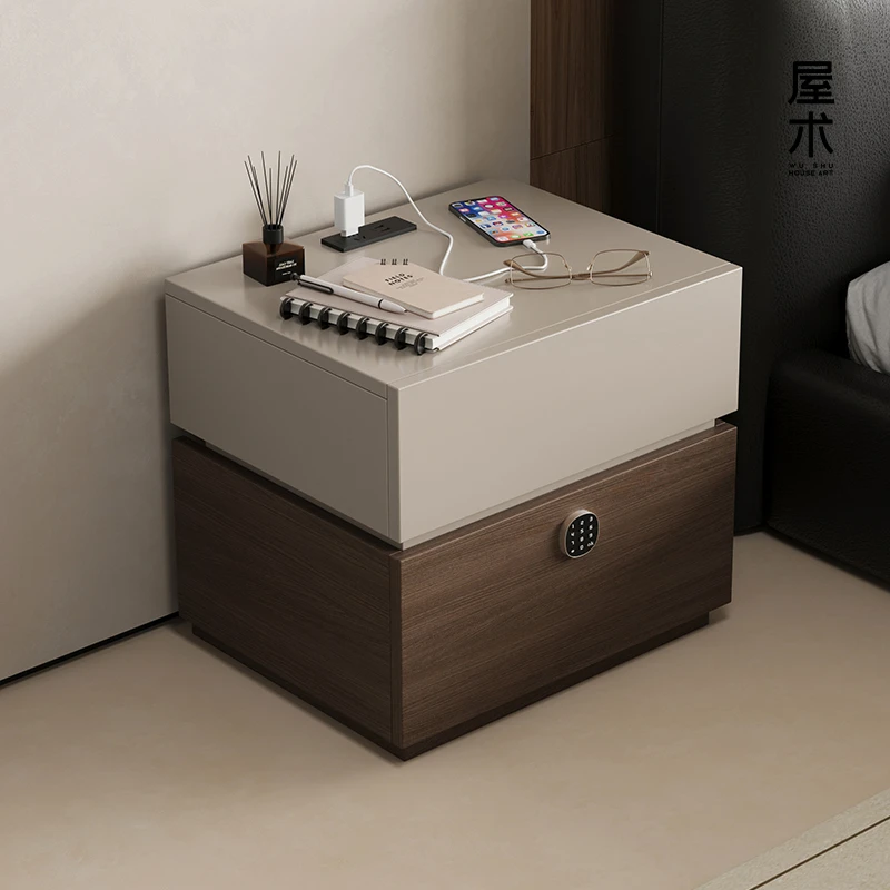 屋术意式极简床头柜家用轻奢高级感收纳柜带密码锁卧室智能床边柜