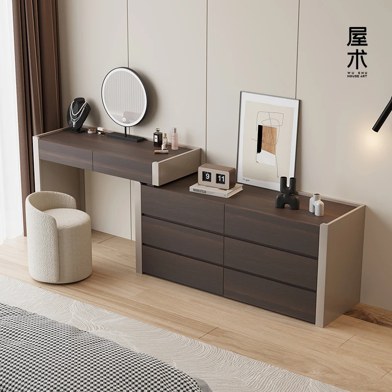 屋术化妆台卧室床尾可伸缩家用梳妆台斗柜一体实木轻奢化妆桌