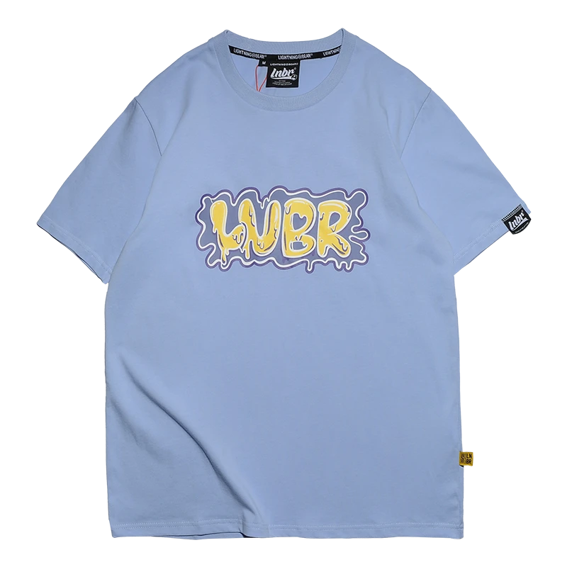 LNBR夏季潮流针织休闲男士半袖宽松印花圆领T恤