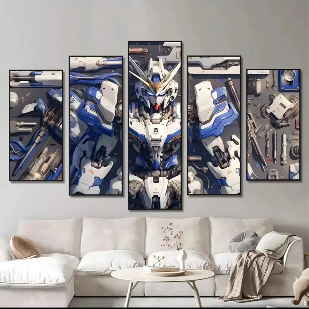 《PVC五连高达A》挂画高达五连白蓝卧室电竞房20*60