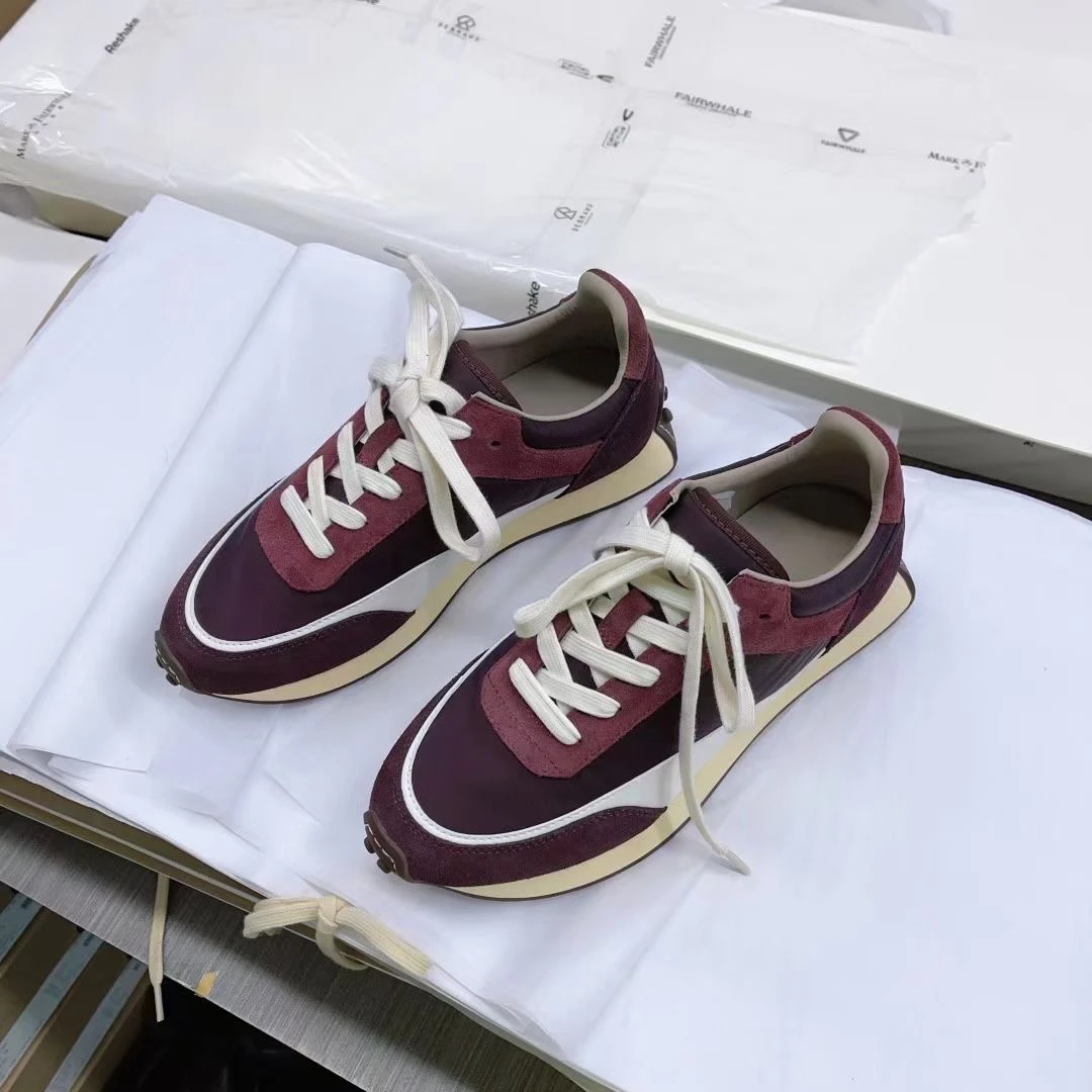 真皮绒面拼接撞色运动休闲鞋时尚百搭潮流鞋复古系带潮鞋4公分