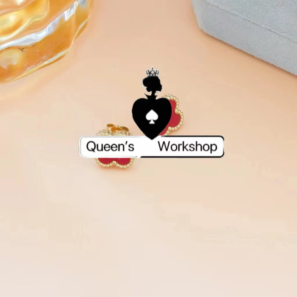 铜合金耳饰 【Queen's】21994-99时尚金红迷你四叶草耳钉金色