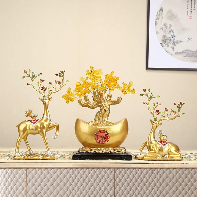创意元宝招财鹿摆件入门玄关客厅鞋柜福禄象装饰搬家乔迁新居礼品
