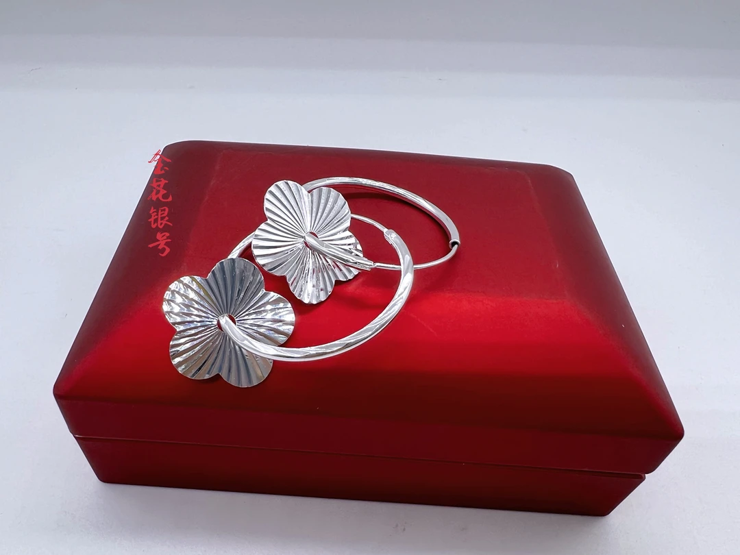 足银耳饰 足银耳环【金花银号】波光粼粼耳环女款气质百搭纯手工