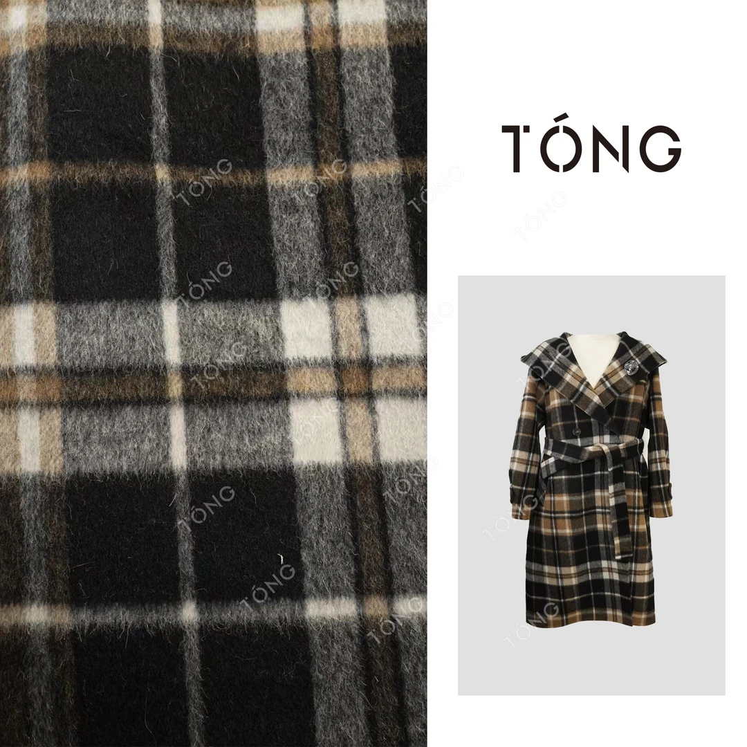 【拽姐大衣】时尚博主出街秀场款棕格大衣羊毛羊驼毛大衣 GW185