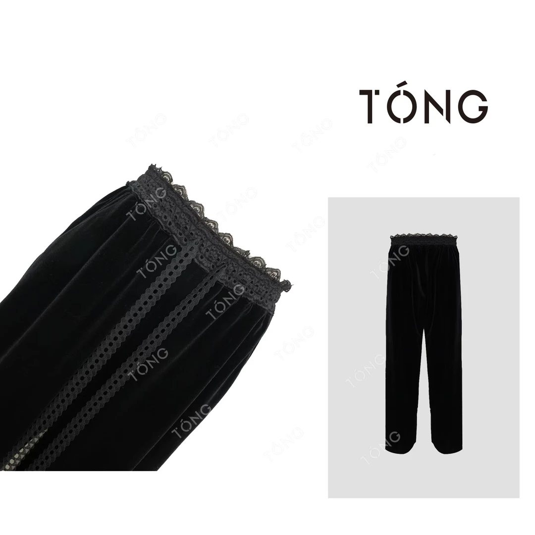 【欧洲】高端丝绒黑色阔腿裤女秋季垂坠感春秋款休闲裤 GK003