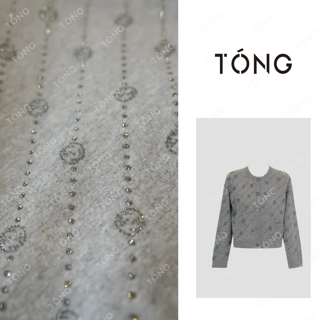 【月色未晚】山羊绒极简风GG烫钻设计圆领长袖针织开衫 G00637