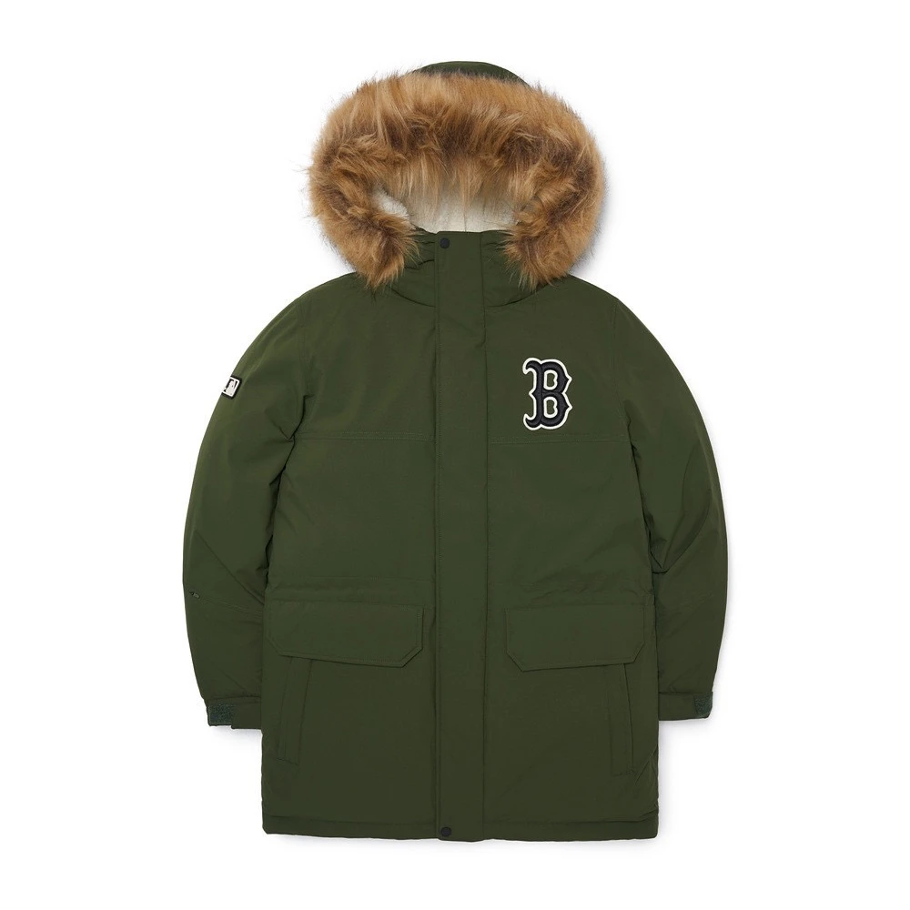 MLB【冬季保暖羽绒服男女同款】3ADJB1926-50BKS中长款连帽派克服