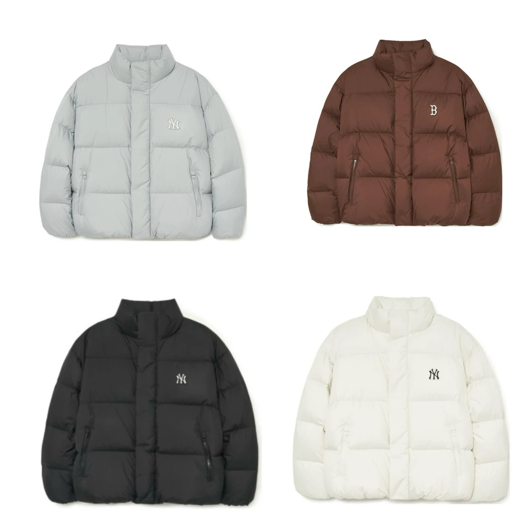 MLB FW23 韩国正品纽约洋基队纯色字母立领长袖羽绒服 男女同款