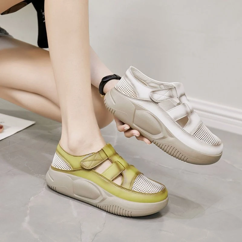 凉鞋女夏季2024新款外穿时尚厚底百搭软底罗马包头镂空凉拖鞋子