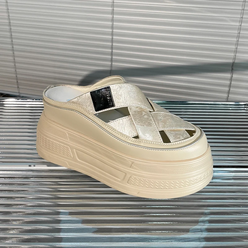 【9CM】厚底包头拖鞋女外穿2024夏季新款透气镂空时尚百搭半拖