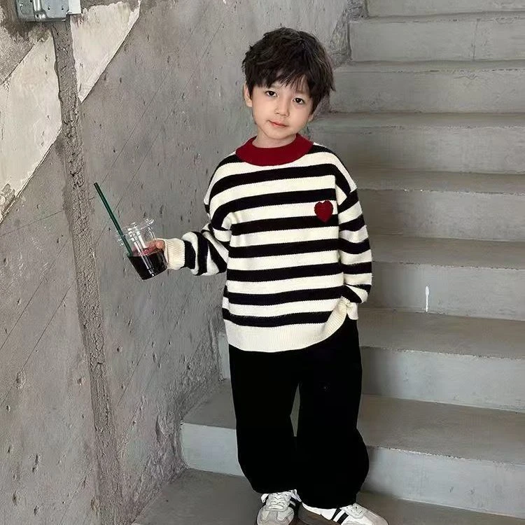男女童一体绒毛衣加厚秋冬款2024新款冬季保暖套头打底衫针织衫