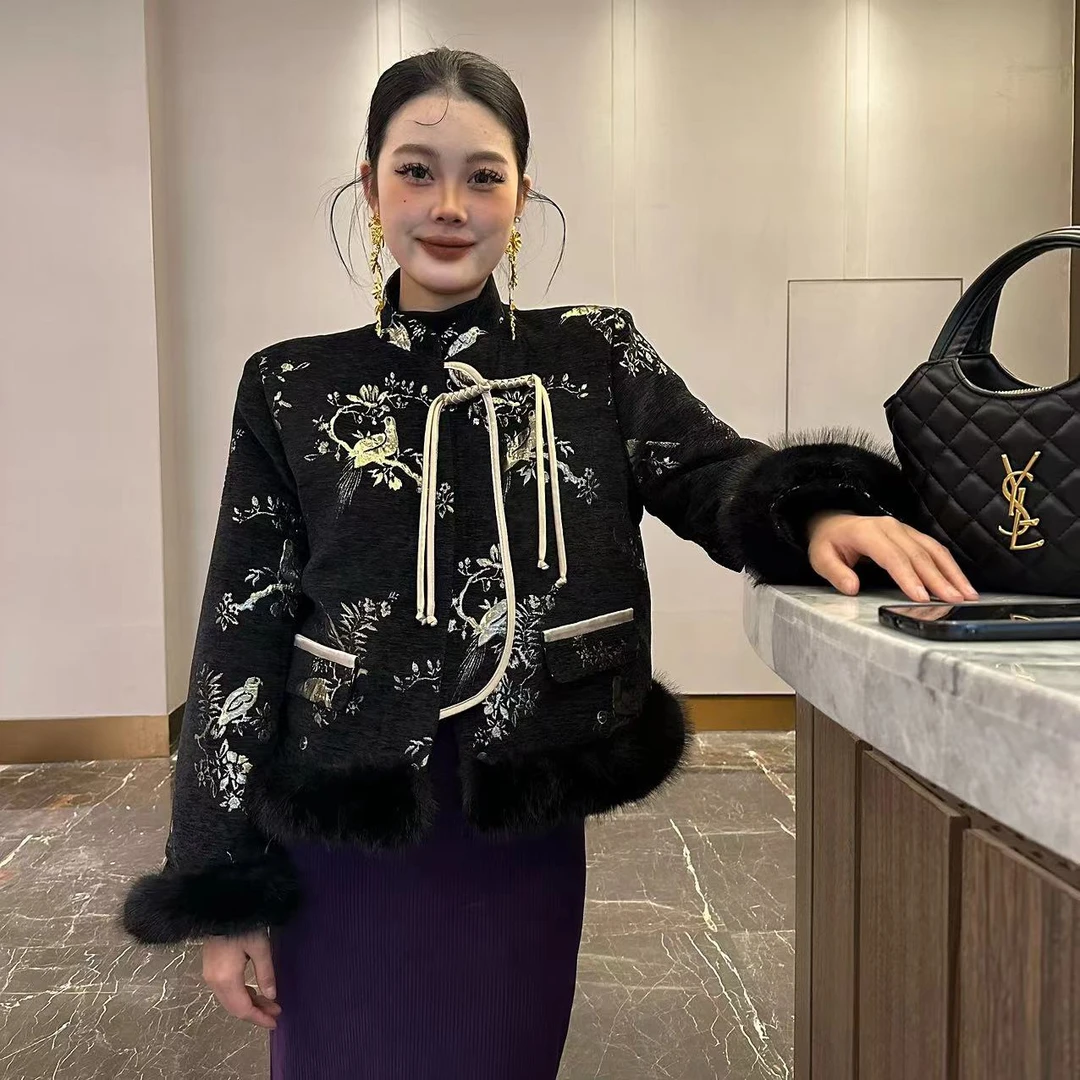 【摩登】2023冬季新款百搭时尚金线刺绣门襟包边外套洋气网红设计师