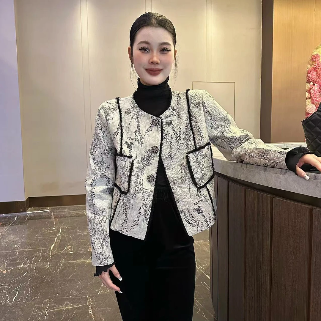 【摩登】2024早春新设计师款贴袋外套复古提花高级感百搭轻奢