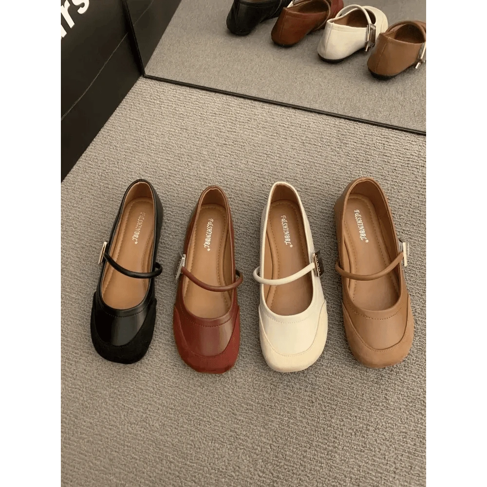 玛丽珍鞋女鞋2024年春秋新款圆头软底软面一字带浅口法式单鞋