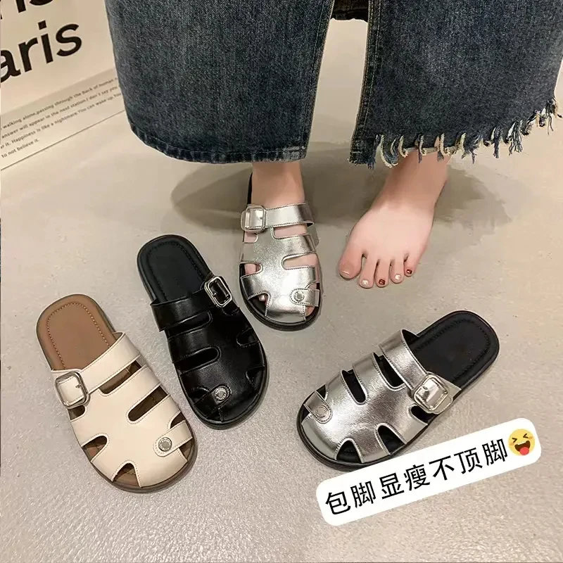 半拖时尚夏季真皮夏镂空女拖鞋网红D3