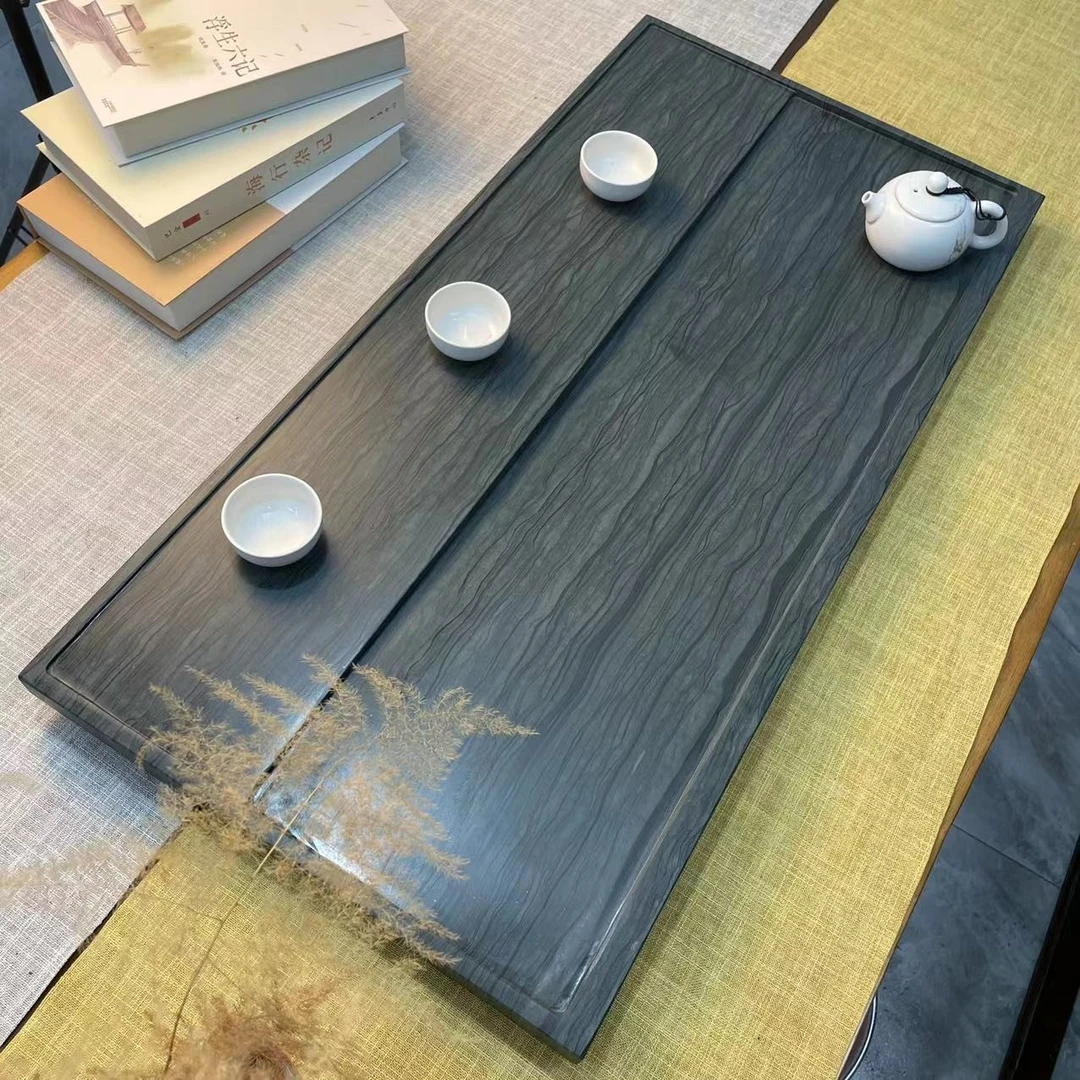 天然木纹石大道至简款干湿分离石茶盘简约家用办公用百搭轻奢手工