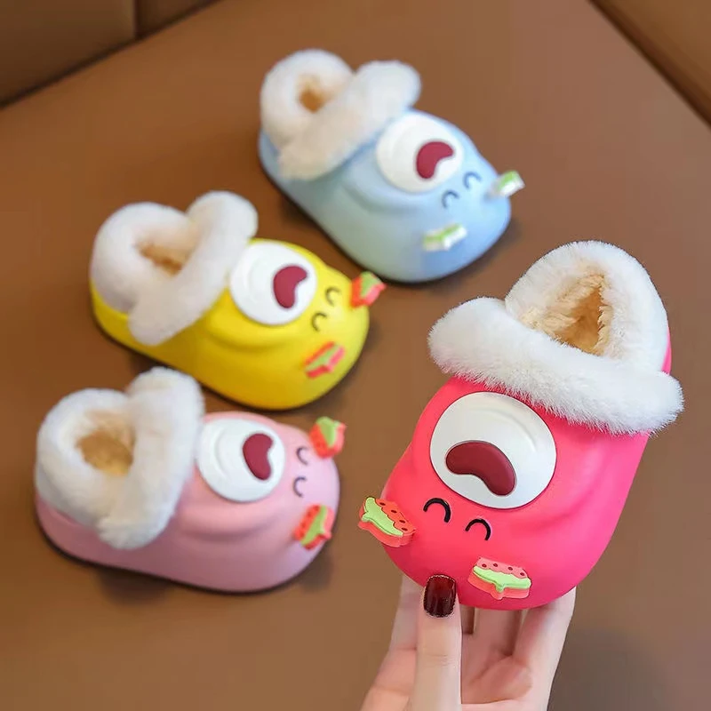 儿童冬季棉拖鞋保暖防水草莓熊亲子包跟棉拖鞋防滑宝宝家居鞋女童