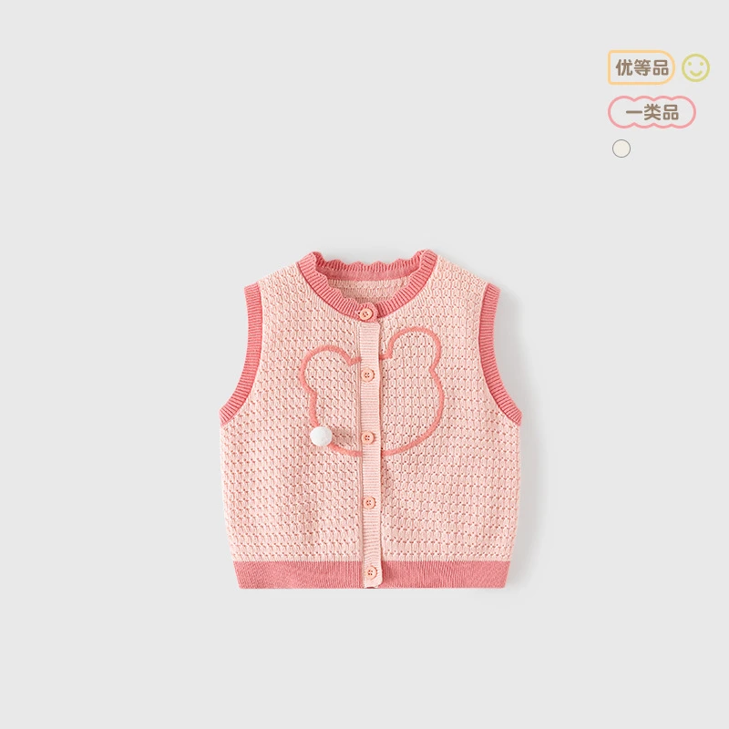 女宝宝毛衣背心针织马甲精梳棉绣花马甲
