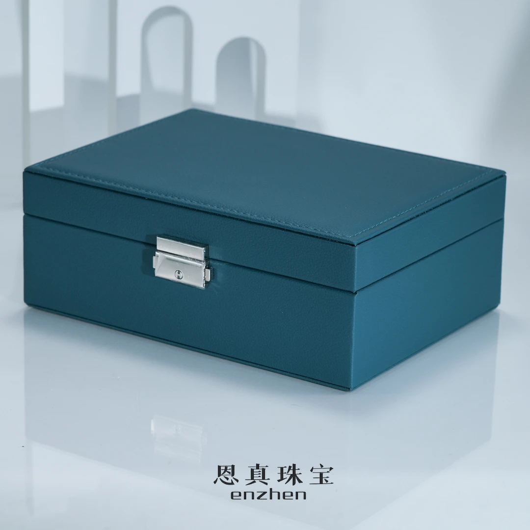 首饰盒/箱 新款精致首饰盒耳钉项链首饰饰品双层带锁收纳盒大容量