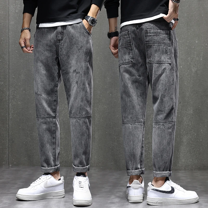 春夏男牛仔裤子宽松小直筒潮流百搭水洗长裤男修身韩版大码裤子男
