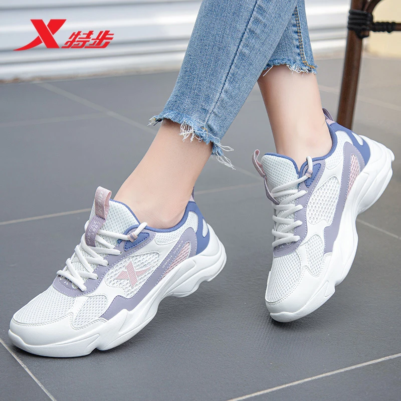 特步鞋子网面透气老爹鞋夏季时尚女鞋轻便百搭软底跑步鞋休闲鞋
