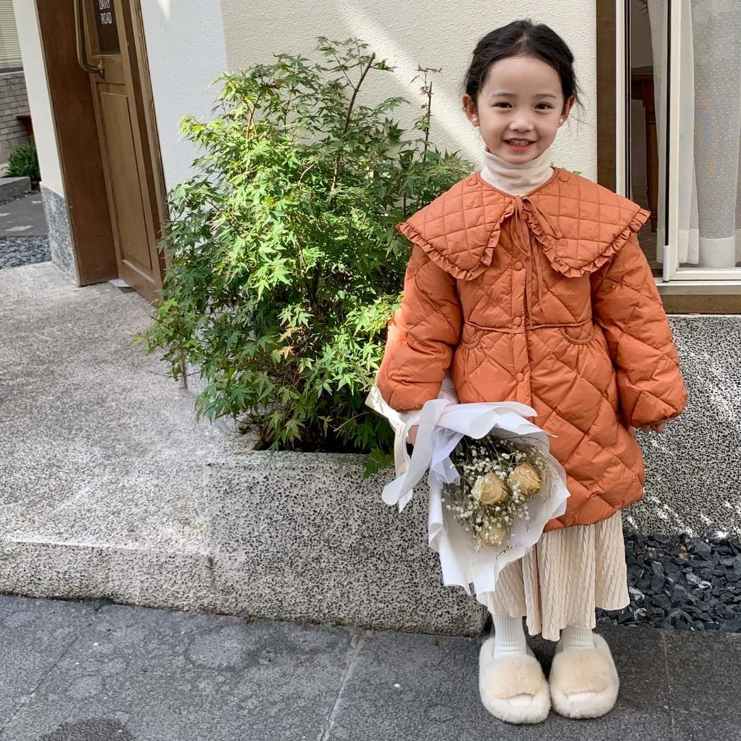 【现货】女童轻薄羽绒冬季小香风娃娃领中长款儿童时尚气质收腰外套